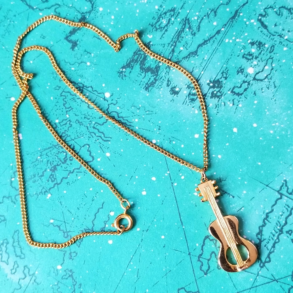 Relisted -guitar necklace gold tone - Picture 3 of 6